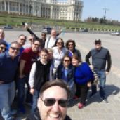 A group from US enjoying a tour of Bucharest before their one month of hard work here