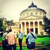 Rick Steves and his crew during their shooting for the TV episode about Romania